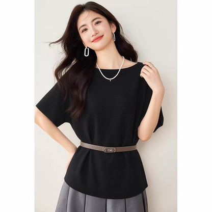 Women's Ice Silk Knit Top - Summer Loose Casual Short Sleeve T-Shirt