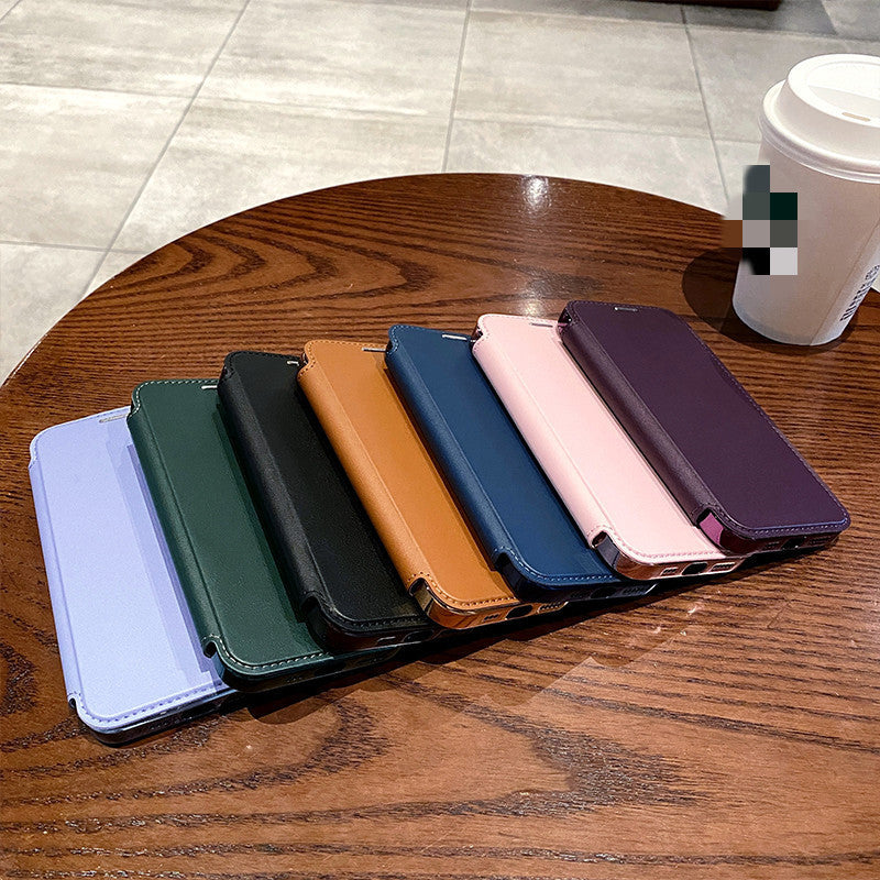 Electroplated Magnetic Leather Wallet Flip Case with Card Holder for iPhone 16 15 14 Pro Max - Clear Back Cover