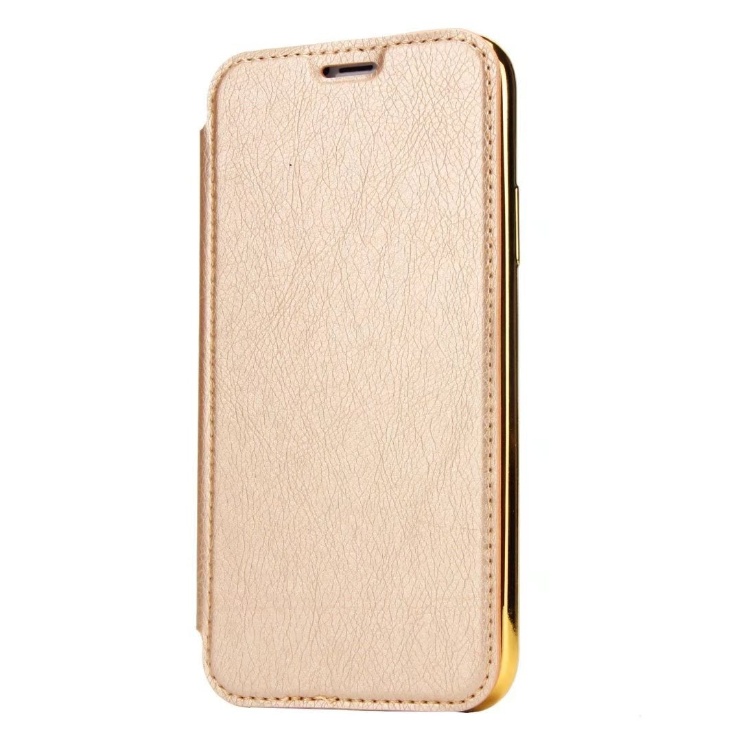 Luxury Electroplated Clear Back Flip Leather Wallet Case for iPhone 15 14 13 12 - Ultra-Slim Card Holder Cover