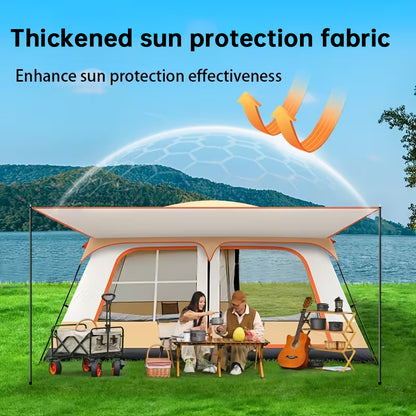 4-6 Person Family Camping Tent with Sunshade Awning - Waterproof Cabin Tent