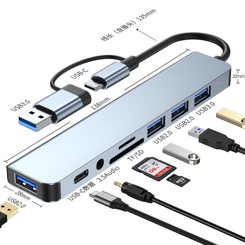 7-in-1 USB & Type-C Dual Interface Hub - Multifunctional USB Splitter and Card Reader Adapter for Laptops