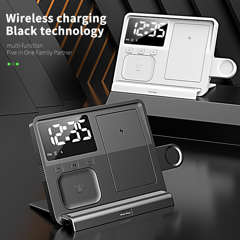 3-in-1 Fast Wireless Charging Station with Digital Alarm Clock - Multi-Device Desk Charger Stand