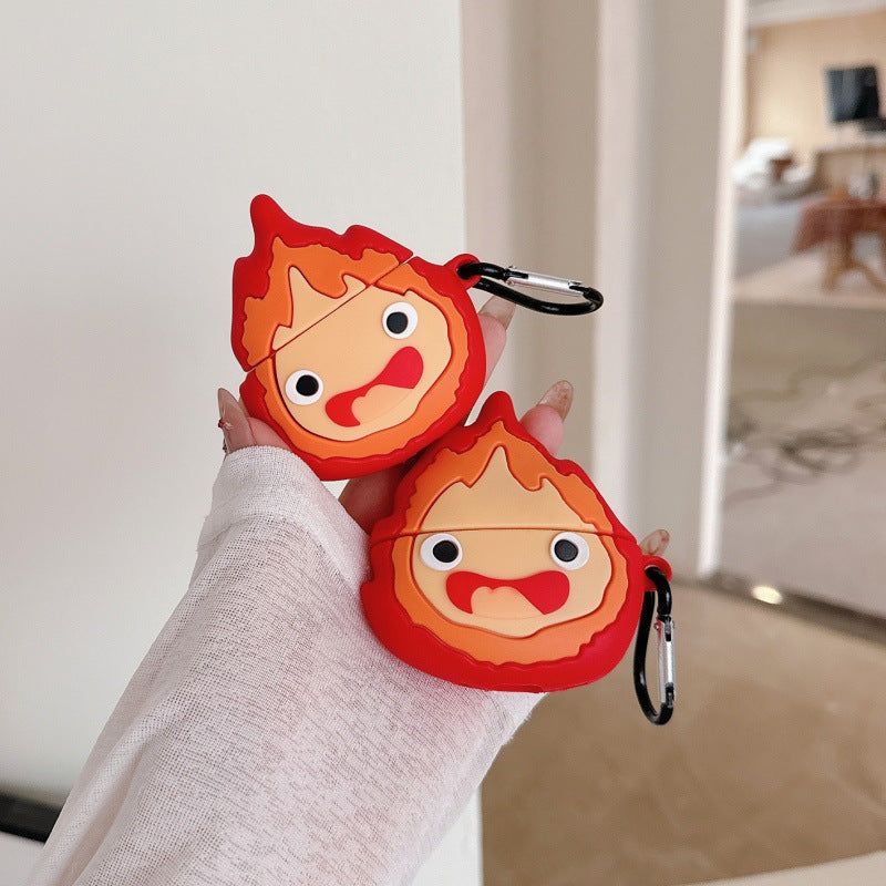 Cute Calcifer Howl's Moving Castle Silicone AirPods Case with Keychain - Soft Cover for AirPods Pro 2 / 4 / 3