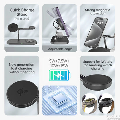 : Multi-Functional Qi2 3-in-1 Magnetic Wireless Charger - Desktop Fast Charging Station Stand