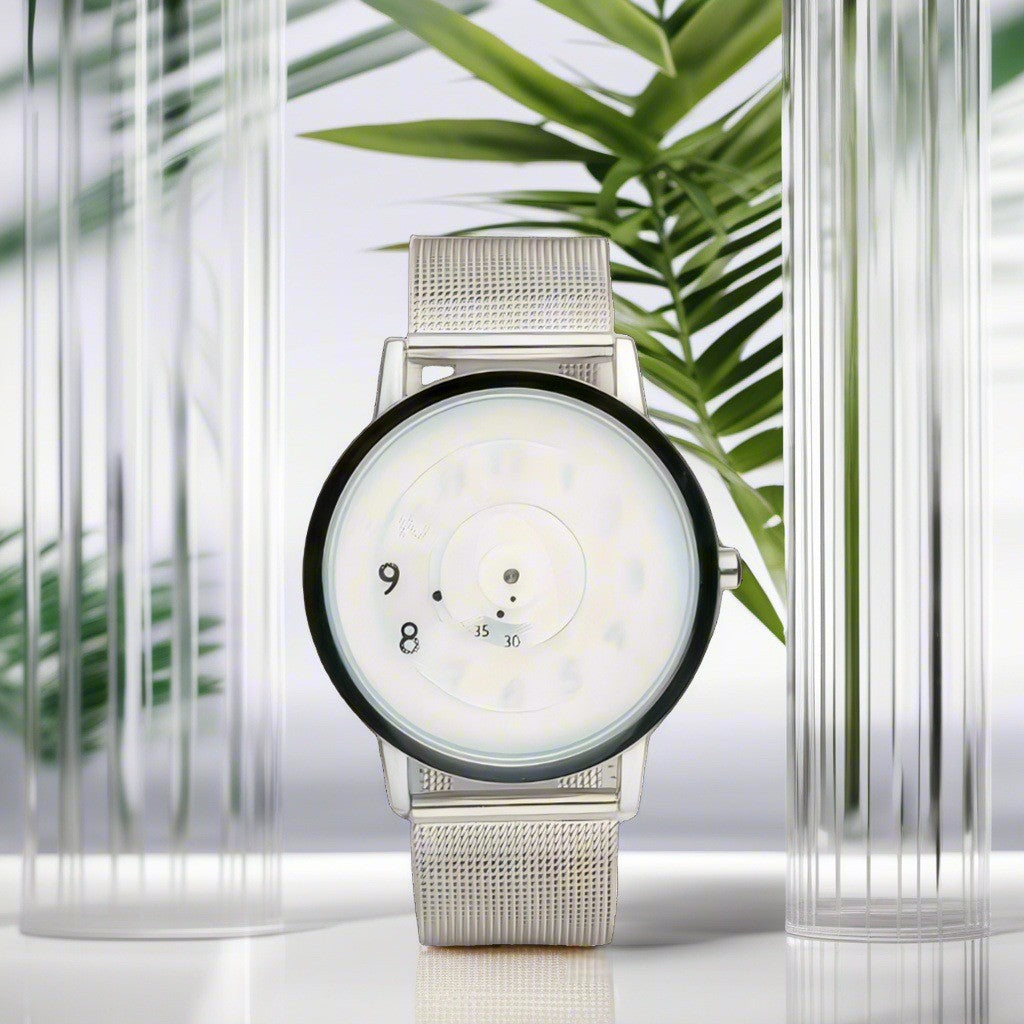 Trendy Pointerless Concept Watch with Stainless Steel Mesh Strap