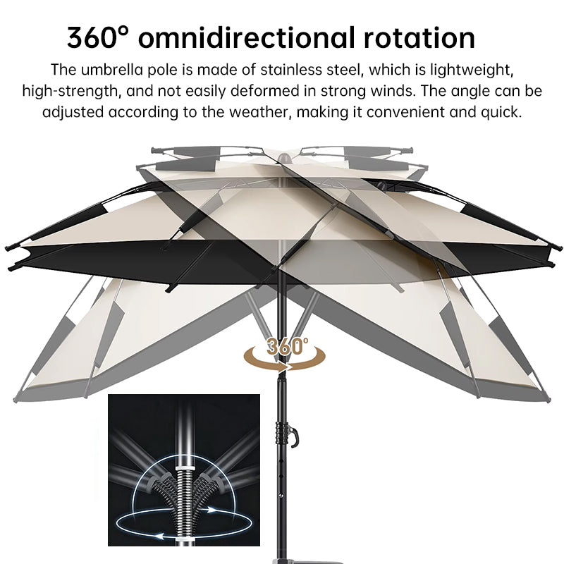 Portable Double Top Beach & Fishing Umbrella - Windproof UV Protection Outdoor Sun Shade (220cm/86.6in)