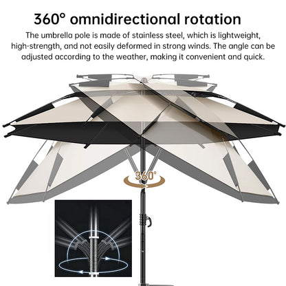 Portable Double Top Beach & Fishing Umbrella - Windproof UV Protection Outdoor Sun Shade (220cm/86.6in)