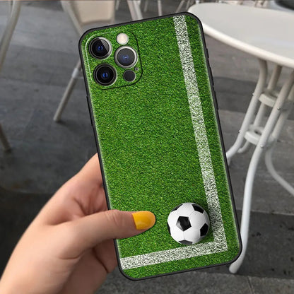 Football Soccer Pattern Soft TPU Phone Case - Sports Graphic Protective Cover for iPhone 15 14 13 Pro Max