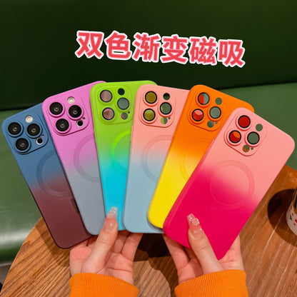 Gradient Liquid Silicone MagSafe Phone Case - Dual-Color Magnetic Protective Cover for iPhone Pro Max