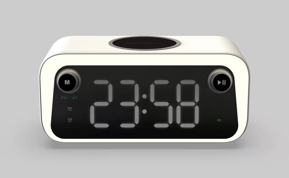Wireless Charging Bluetooth Speaker Desk Clock - LED Digital Alarm Clock with Thermometer