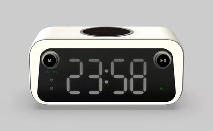 Wireless Charging Bluetooth Speaker Desk Clock - LED Digital Alarm Clock with Thermometer