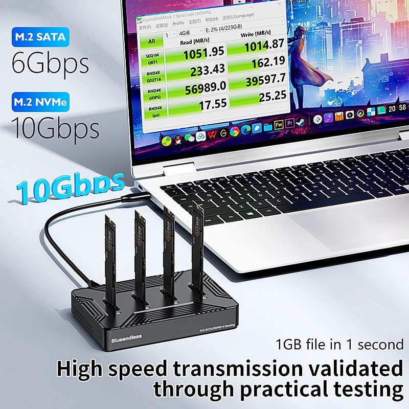 4-Bay M.2 NVMe & SATA SSD Docking Station - Dual-Protocol Portable Hard Drive Enclosure with USB 3.2 Gen 2