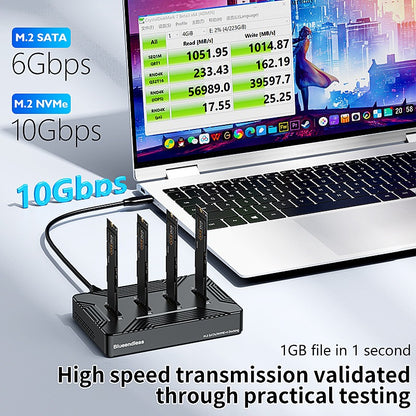 4-Bay M.2 NVMe & SATA SSD Docking Station - Dual-Protocol Portable Hard Drive Enclosure with USB 3.2 Gen 2