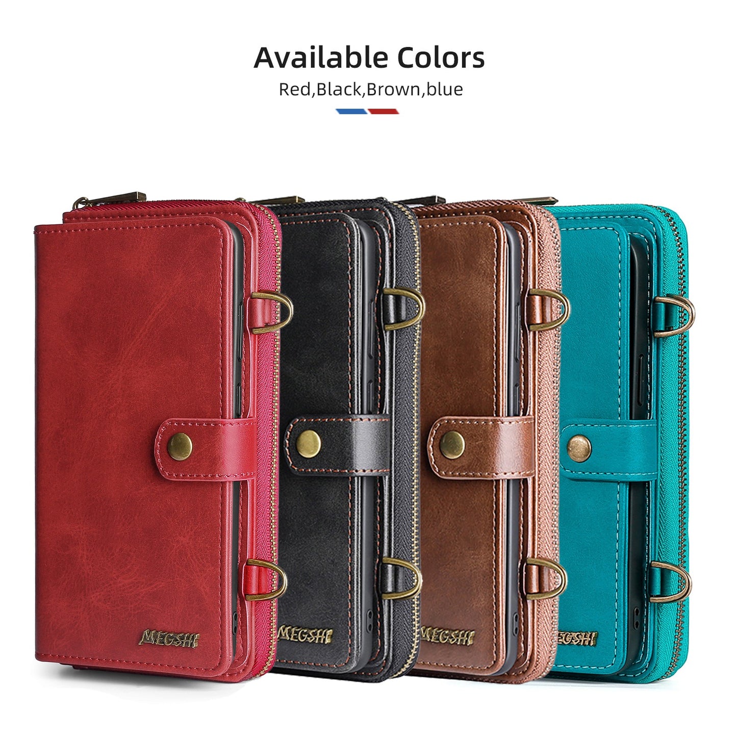 Multi-Function Crossbody Zipper Wallet Case for iPhone 15 Pro Max - Magnetic Detachable Leather Cover with Strap