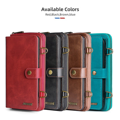 Multi-Function Crossbody Zipper Wallet Case for iPhone 15 Pro Max - Magnetic Detachable Leather Cover with Strap