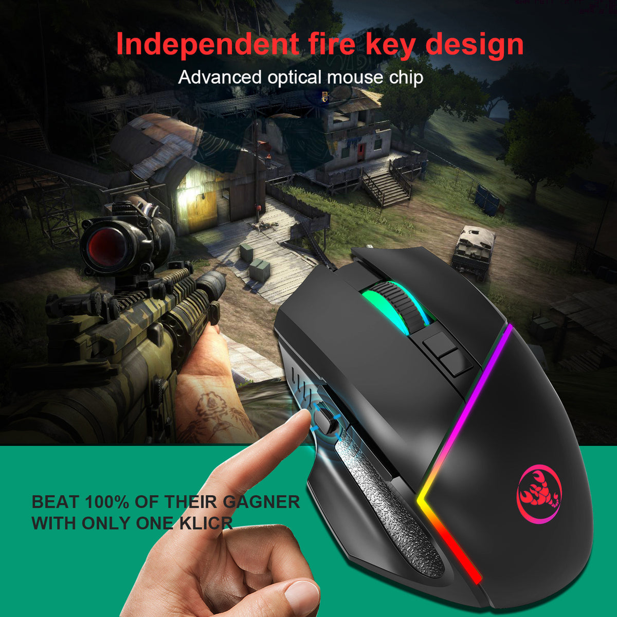 A876 Wired Gaming Mouse - 6400 DPI Adjustable RGB Lighting Optical Mouse with Turn-Off Feature