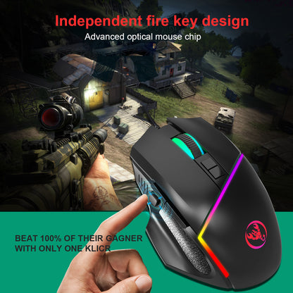 A876 Wired Gaming Mouse - 6400 DPI Adjustable RGB Lighting Optical Mouse with Turn-Off Feature