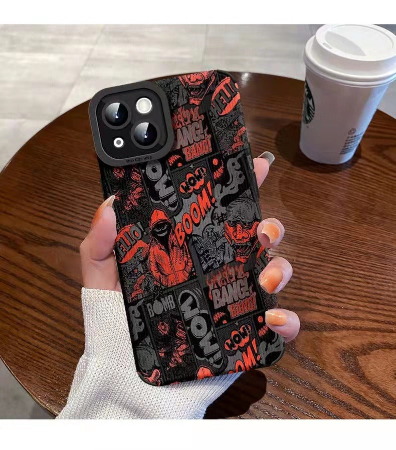 Trendy Comic Graffiti Pattern Phone Case for iPhone 15 14 13 12 11 Pro Max - Streetwear Soft TPU Cover