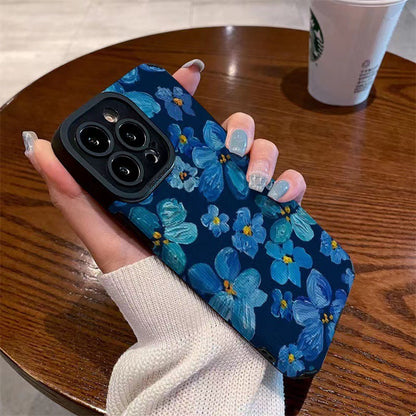 Aesthetic Vintage Floral Blue Flower Soft TPU Case - Shockproof Protection Cover for iPhone