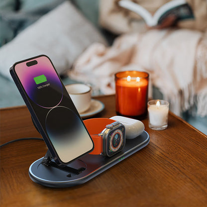 Portable 3-in-1 Wireless Charger Stand - Multi-Device Magnetic Charging Pad for Apple Devices