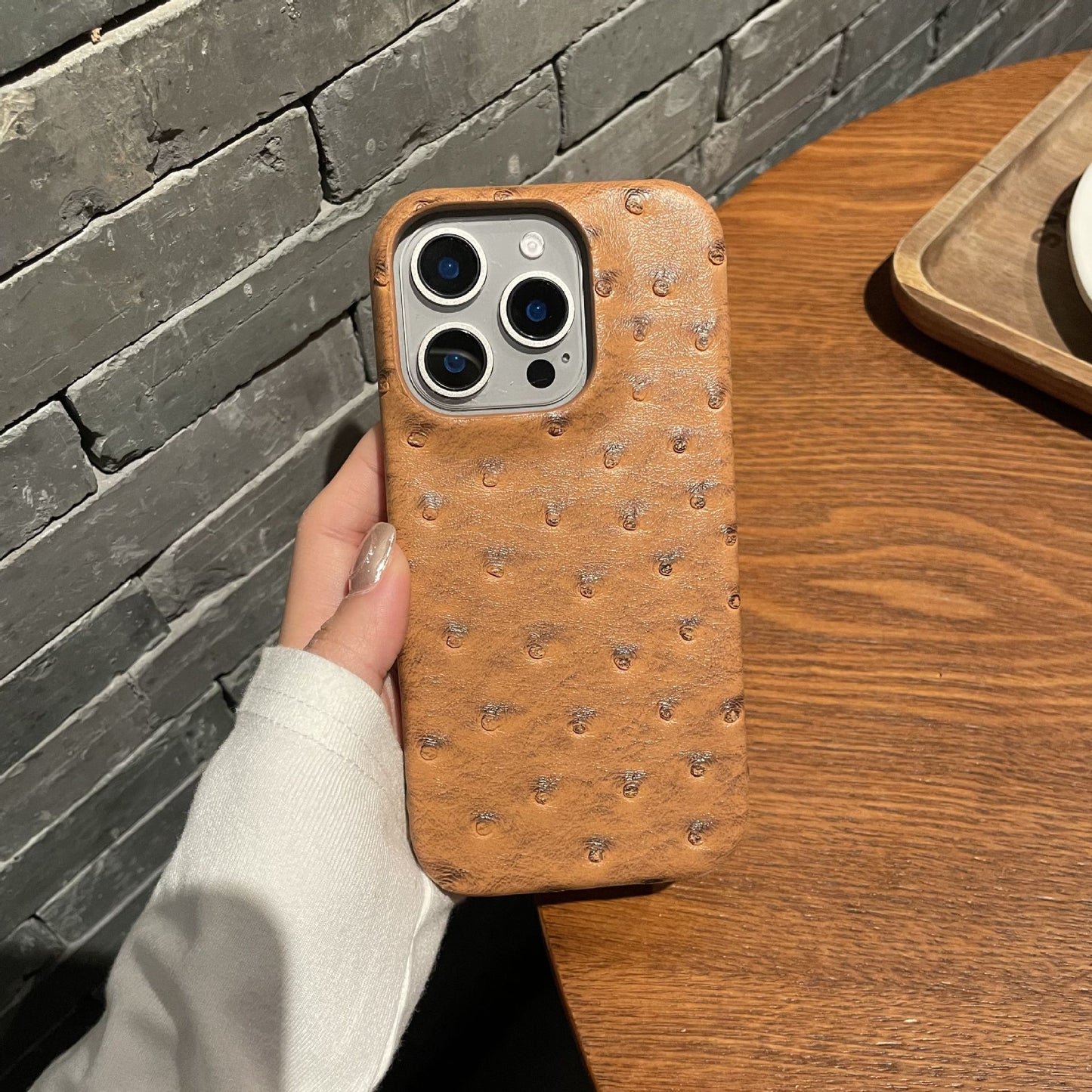 Business Ostrich Texture Leather iPhone Case - Anti-Drop Shockproof Half-Pack Shell