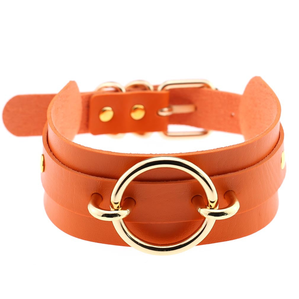 Punk PU Leather Choker Necklace with Oversized O-Ring Pendant | Multi-Color Collar Chain