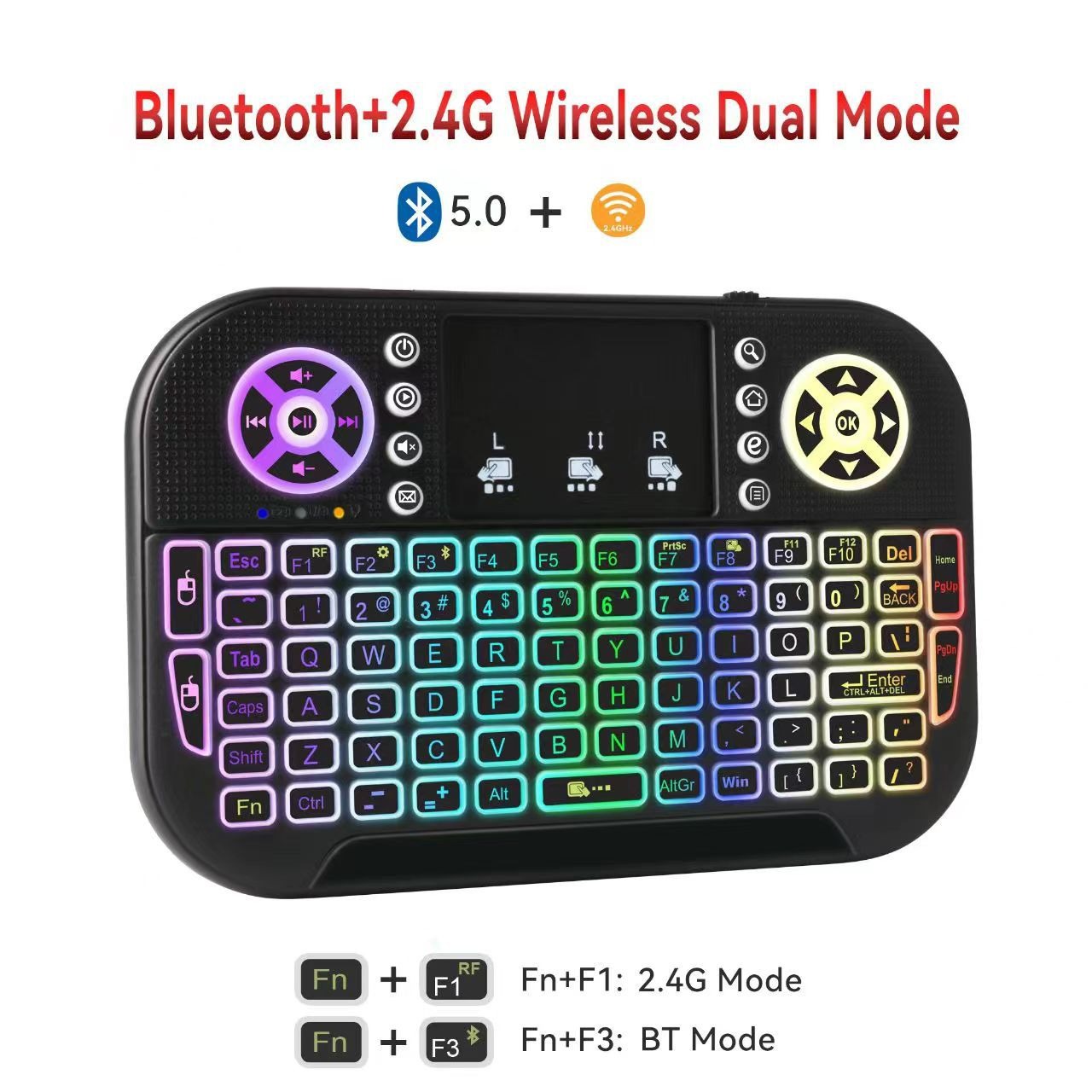 N8 Air Mini Wireless Keyboard - RGB Colorful Backlit Air Mouse & Portable Smart TV Remote Control