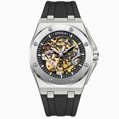 Fashionable Rose Gold Men's Watch - Premium Mechanical Timepiece with Silicone Strap