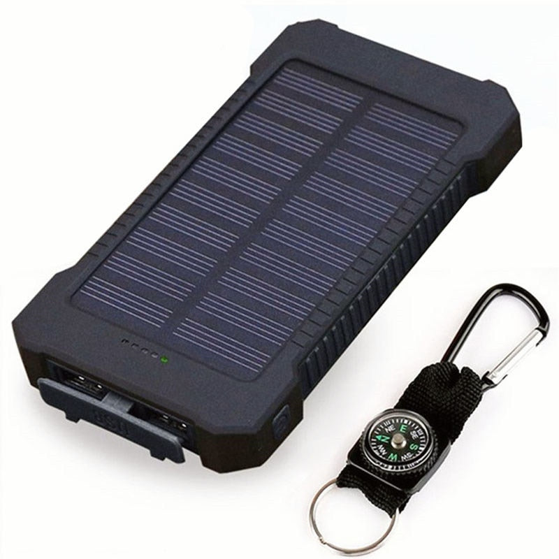 Portable Waterproof Solar Power Bank 20000mAh with LED Light - Dual USB External Battery Charger