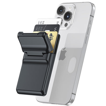 Magnetic Back Stick-On Card Wallet Pouch with Flip Stand Bracket for iPhone