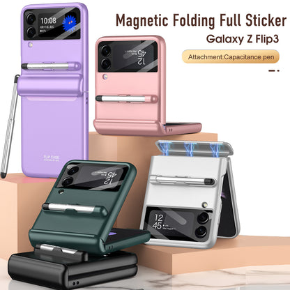 Premium Magnetic Suction Phone Case for Samsung Z Flip 3 - Full Body Folding Screen Cover with Pen Slot & Stylus