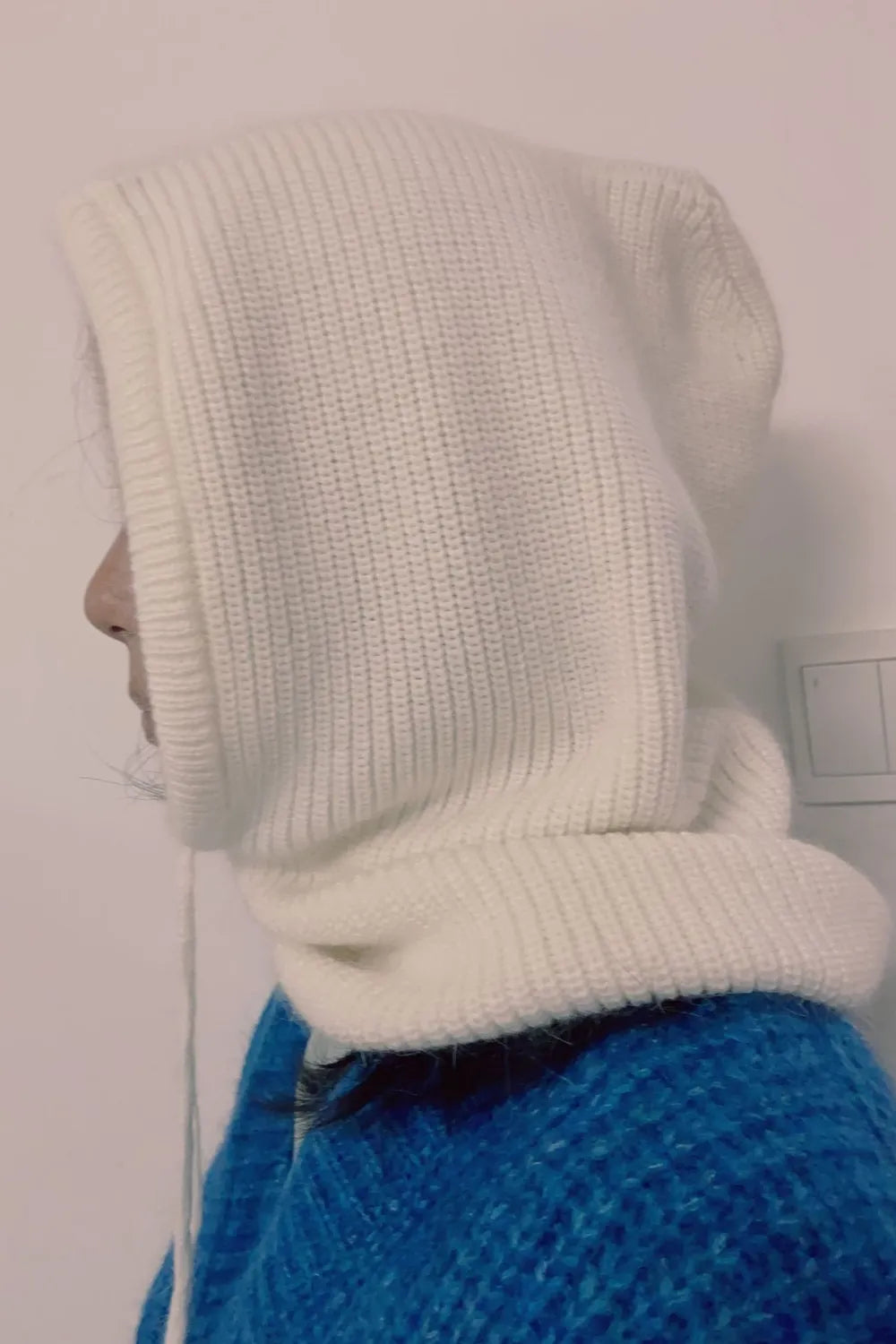 Drawstring Solid Thermal Knit Balaclava Hood | Winter Neck Warmer Hat