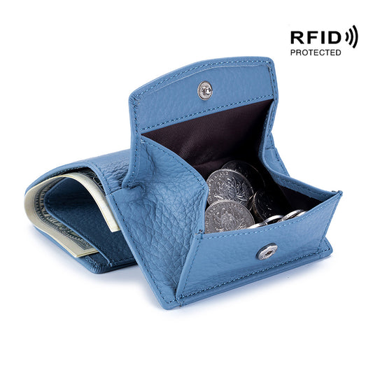 Women's Japanese Style Genuine Leather RFID Protected Mini Coin Wallet (Short)