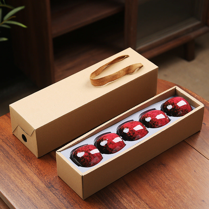 Jian Zhan Master Tea Cups with Egg-Shaped Design and Colorful Glaze