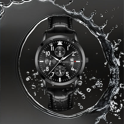 Waterproof Analog Men's Watch (Student/Casual) with Black Dial and Leather Band