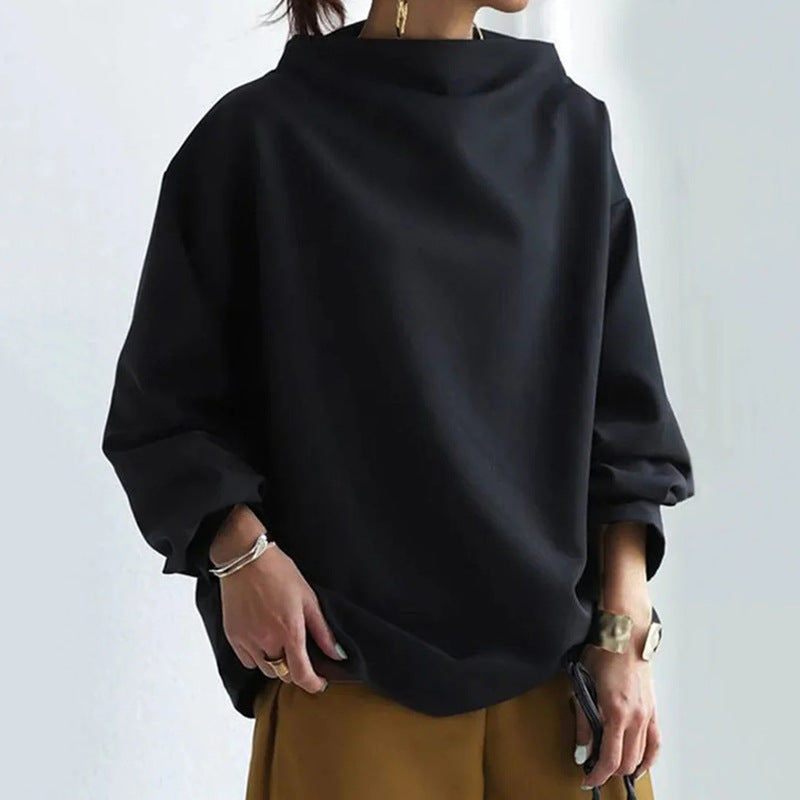 Women's Pullover High Neck Loose Fit Hoodie - Casual Sweatshirt