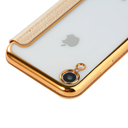 Luxury Electroplated Clear Back Flip Leather Wallet Case for iPhone 15 14 13 12 - Ultra-Slim Card Holder Cover