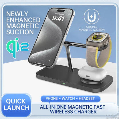 : Multi-Functional Qi2 3-in-1 Magnetic Wireless Charger - Desktop Fast Charging Station Stand
