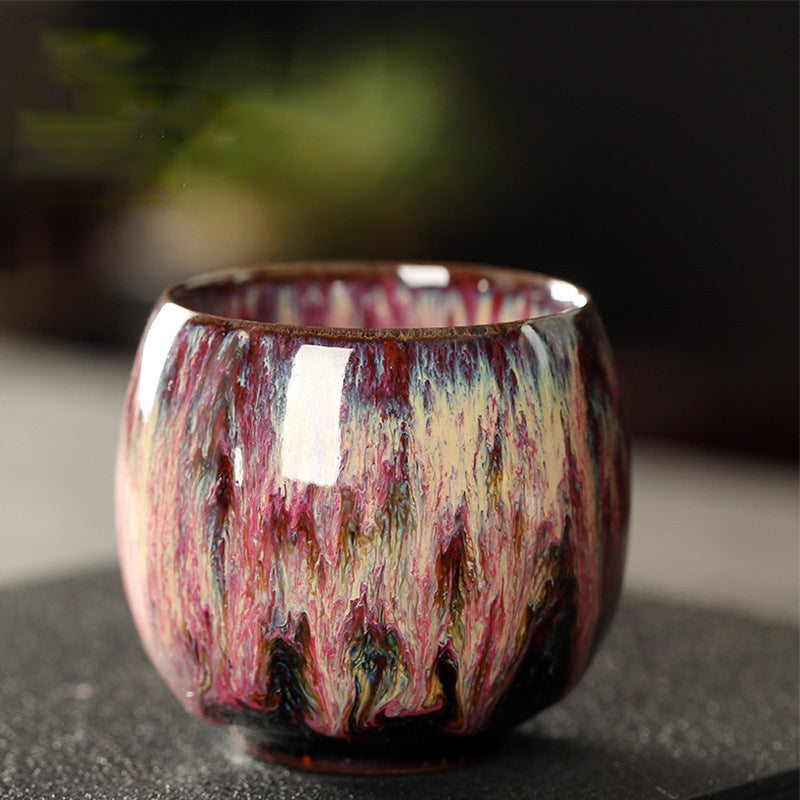 Jian Zhan Master Tea Cups with Egg-Shaped Design and Colorful Glaze