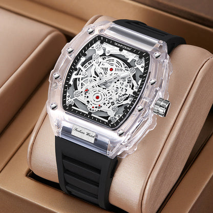 Luxury Fashion Transparent Men's Watch - Luxury Tonneau Quartz Sports Watch