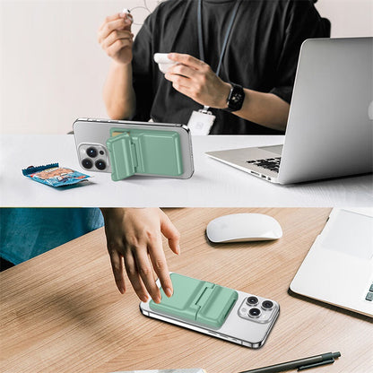 Magnetic Back Stick-On Card Wallet Pouch with Flip Stand Bracket for iPhone