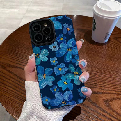 Aesthetic Vintage Floral Blue Flower Soft TPU Case - Shockproof Protection Cover for iPhone