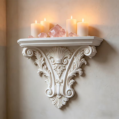 Vintage Gothic Carved Floating Wall Shelf - Retro Display Ledge for Candles & Plants