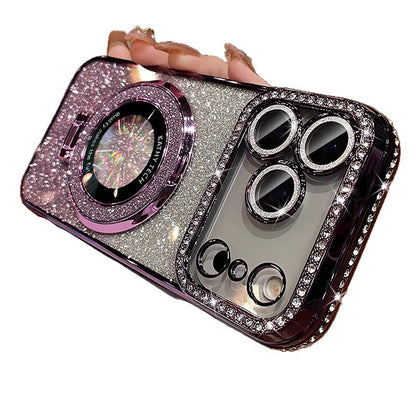 Crystal Glitter Magnetic Phone Case - Bling Stand Cover with Lens Protector for iPhone