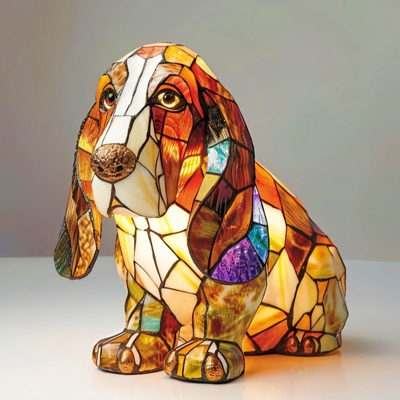 Animal Resin LED Night Light | Cute Tiffany Style Cat Bedside Lamp for Living Rooms and Bedrooms