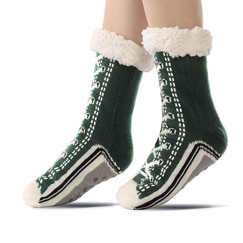 Turquoise Anti-Slip Slipper Socks with Plush Fleece Lining (Women's)