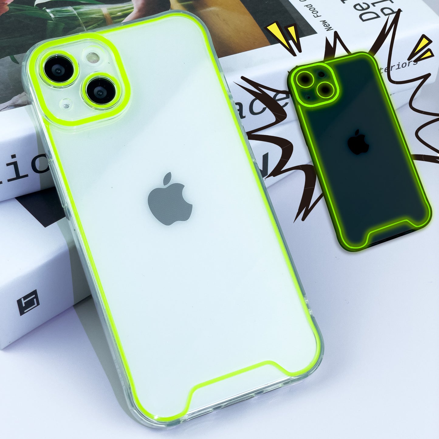 Luminous Neon Frame Clear Phone Case for iPhone 15 Pro Max 14 13 12 - Transparent Glow Silicone Cover