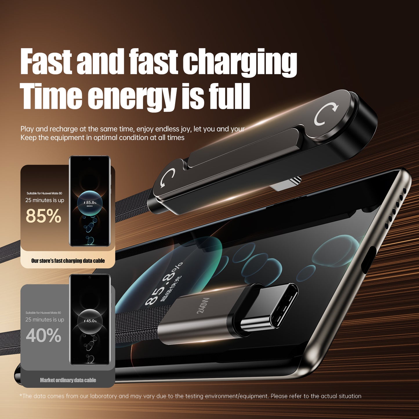 240W Fast Charging Cable with Folding Stand - Bendable Non-Blocking Data Cable & Phone Holder