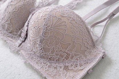 Push Up Padded Lace Bra with Deep V Neck and Thin Straps