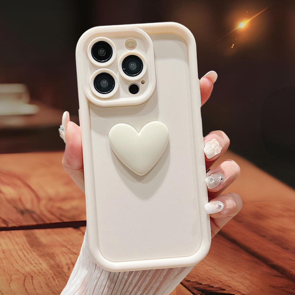 3D Love Heart Skin-Friendly Matte Phone Case for iPhone 16 15 14 13 Series - Full Lens Protection Cover